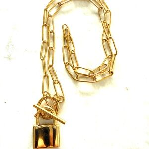 Gold Chain Necklace with Padlock Pendant